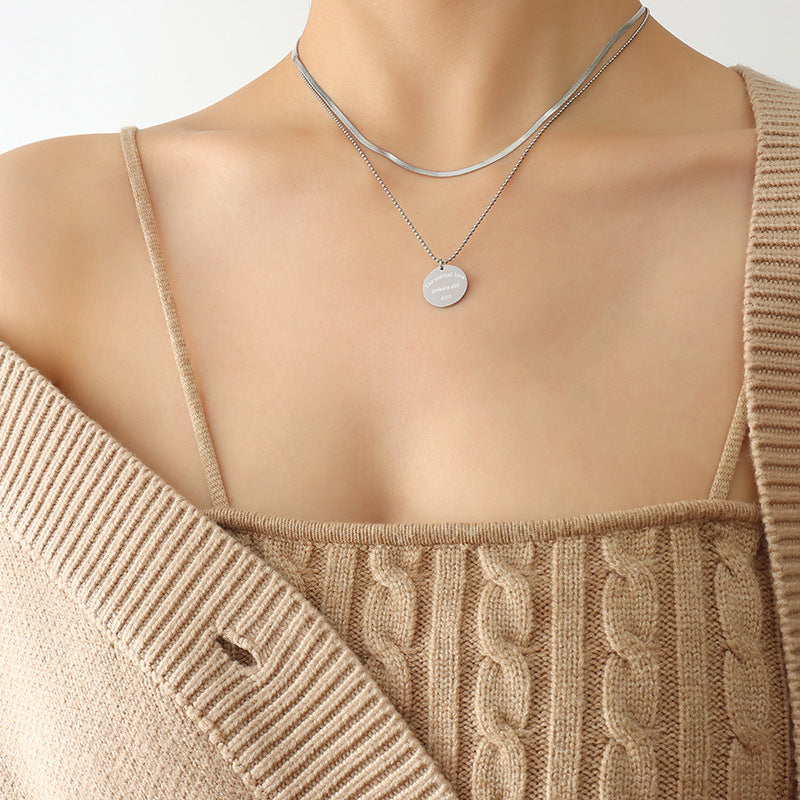 Modern Gold-Plated Double Chain Necklace with English Letter Pendant