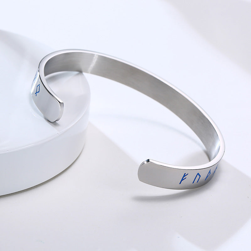 Stainless Steel Viking Symbol C-Shaped Open Bracelet Steel Men's