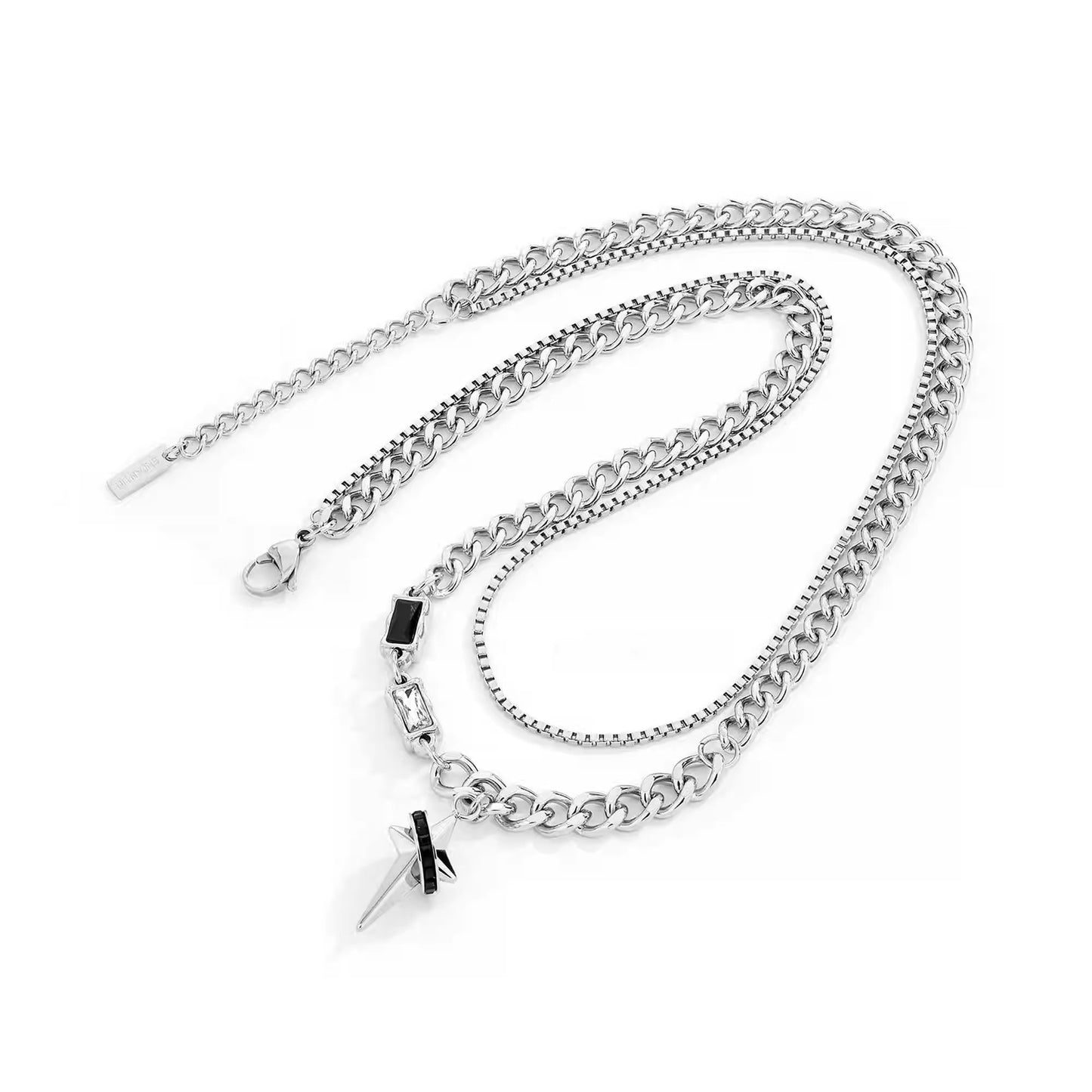 Planderful Jewelry Titanium Steel Surrounding Tetragonal Star Necklace For Mens Style Everyday Wear