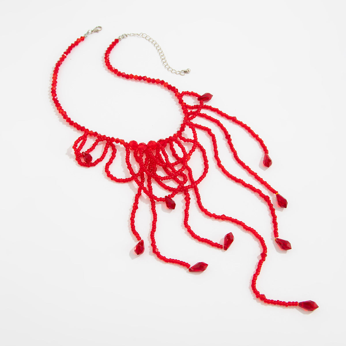 Gothic Beaded Blood-Drip Fringe Necklace