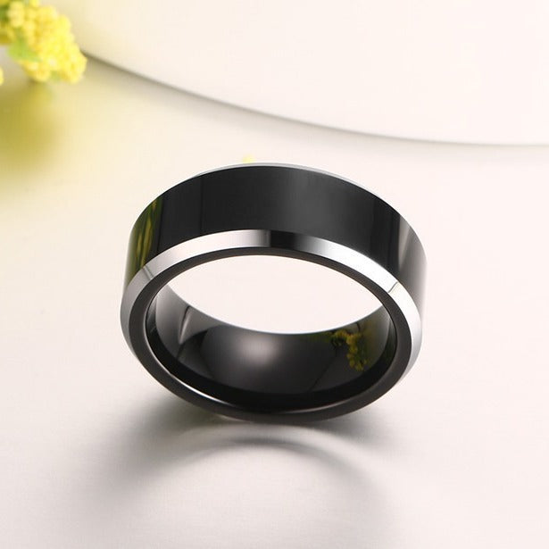 European And American Foreign Trade Jewelry 8mm Black Tungsten Gold Ring For Men