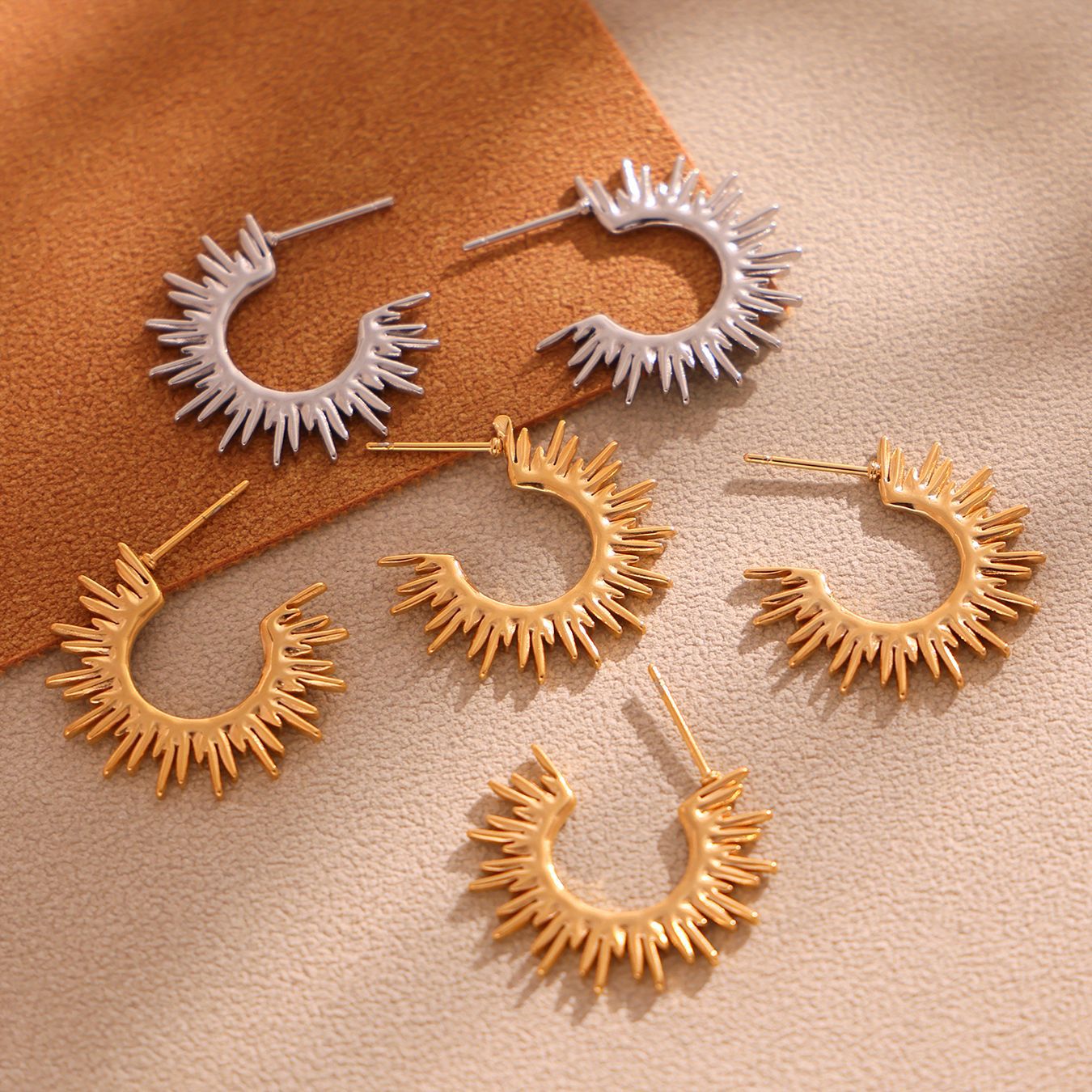Planderful Sunflower Ray Earrings Gorgeous 18K Gold For Her