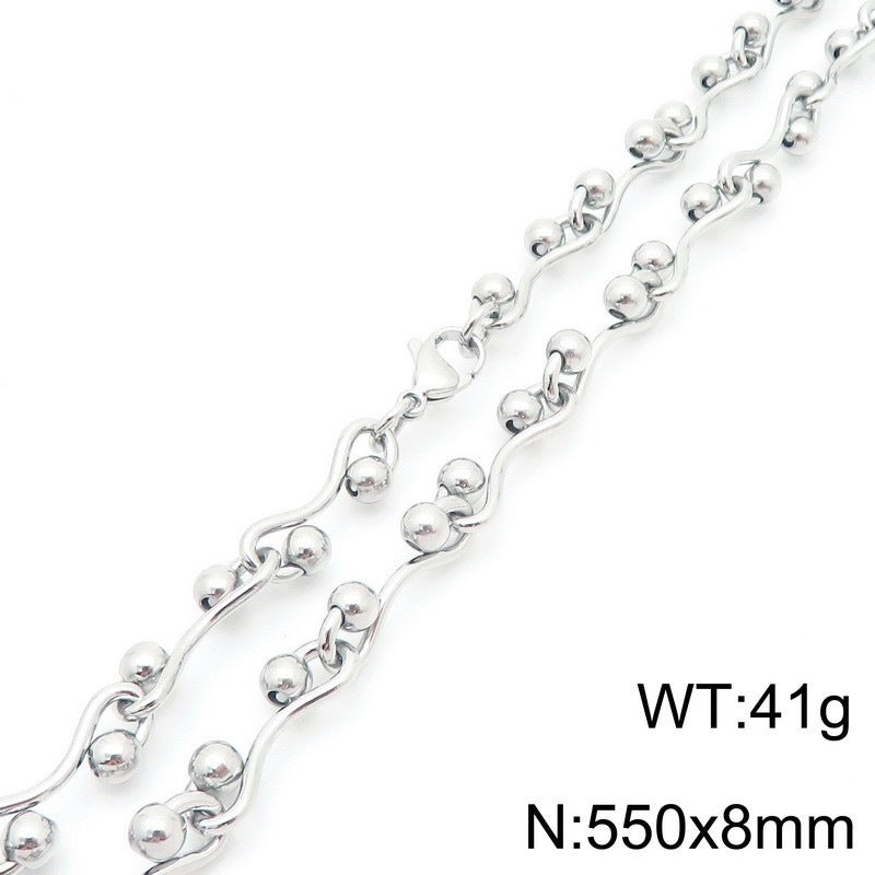 Premium Sense Interlocking Stainless Steel Necklace Women's'S Special-Shaped Twisted Line Round Bead Splicing