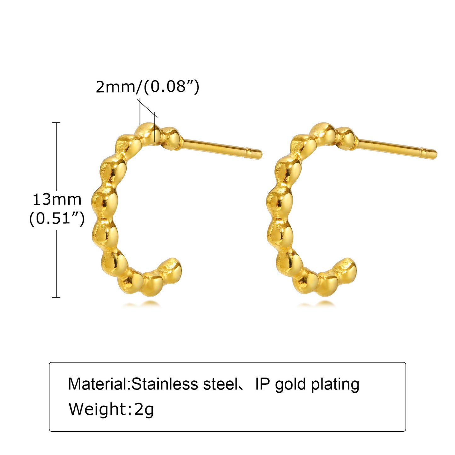 Jewelry Stainless Steel Beads C-Earrings Gold Ladies Style