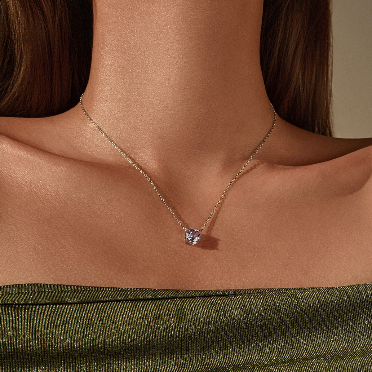 925 Sterling Silver Lavender Rose-Cut Zircon Pendant Necklace