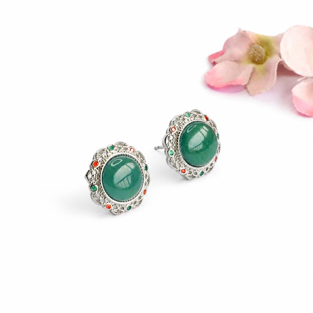 Blue-Water Jadeite Heritage-Style Stud Earrings