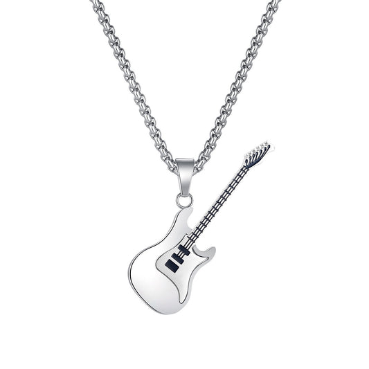 Planderful Stainless Steel Guitar Pendant Necklace Unisex Street Style Hip Hop Gift For Him And Her