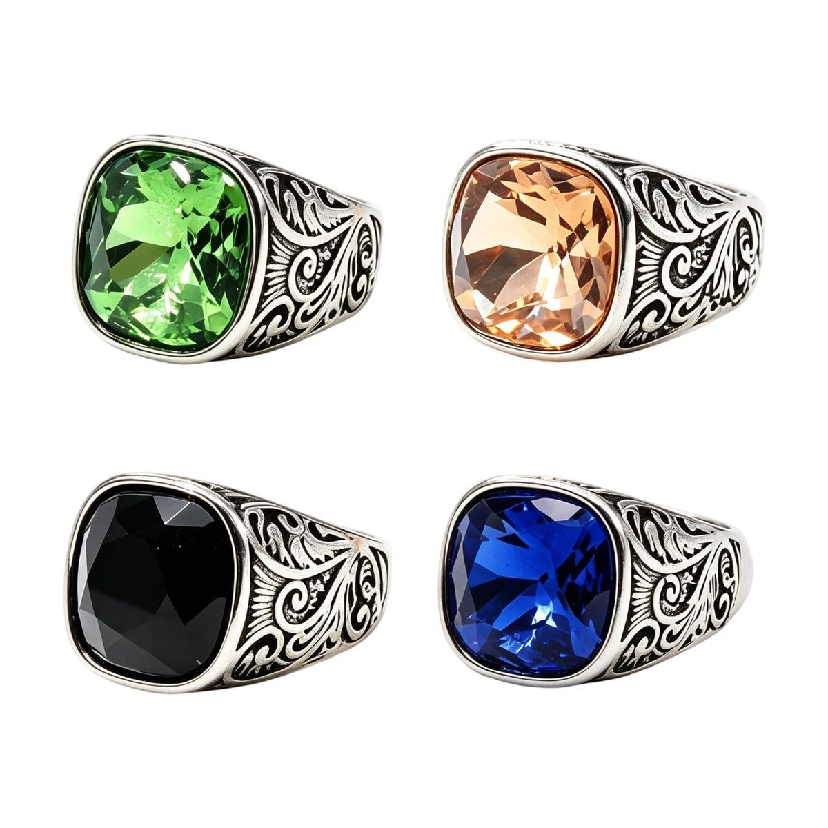 Floral Gemstone Titanium Steel Ring
