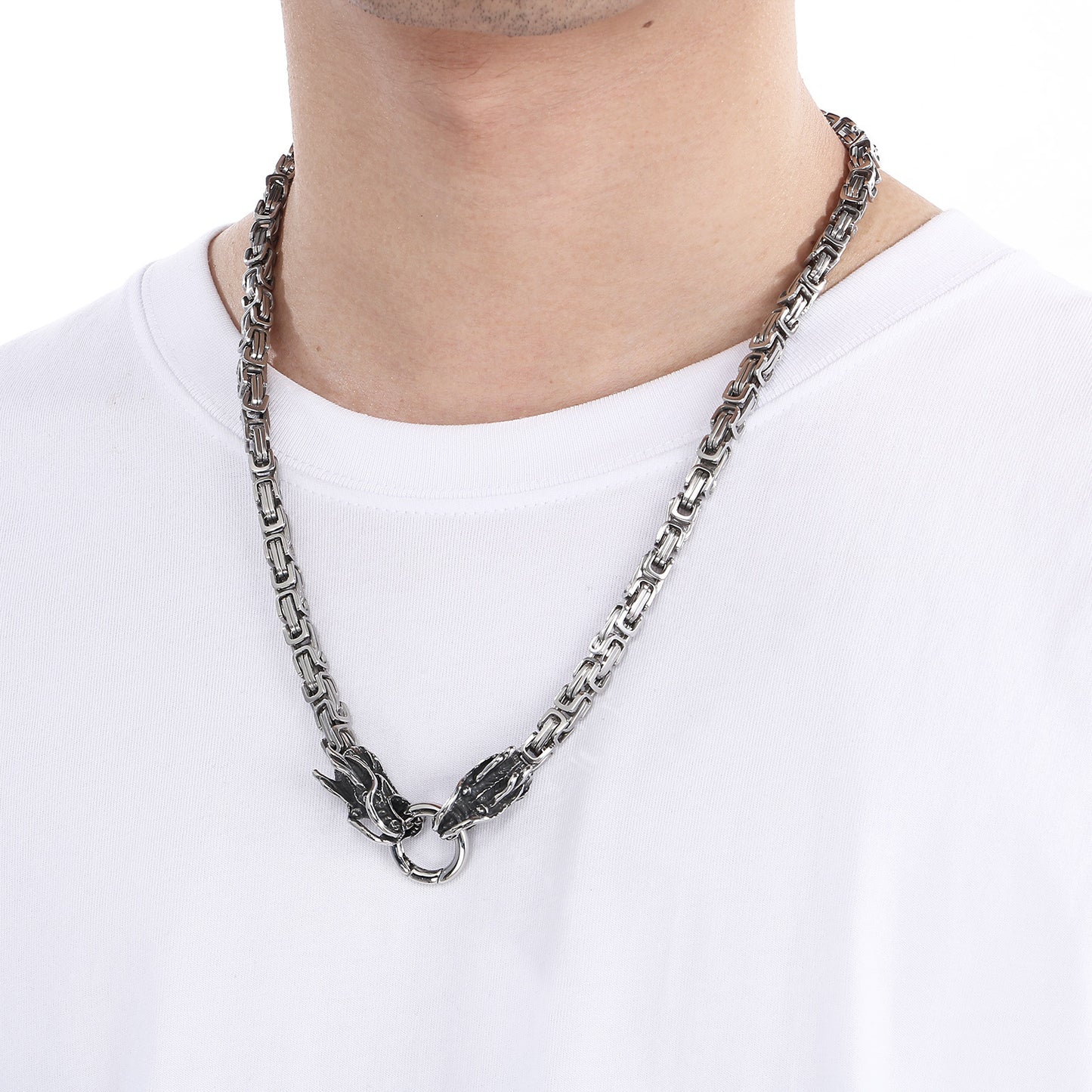 Planderful Dragon Necklace for Men 6mm Titanium Retro Chain