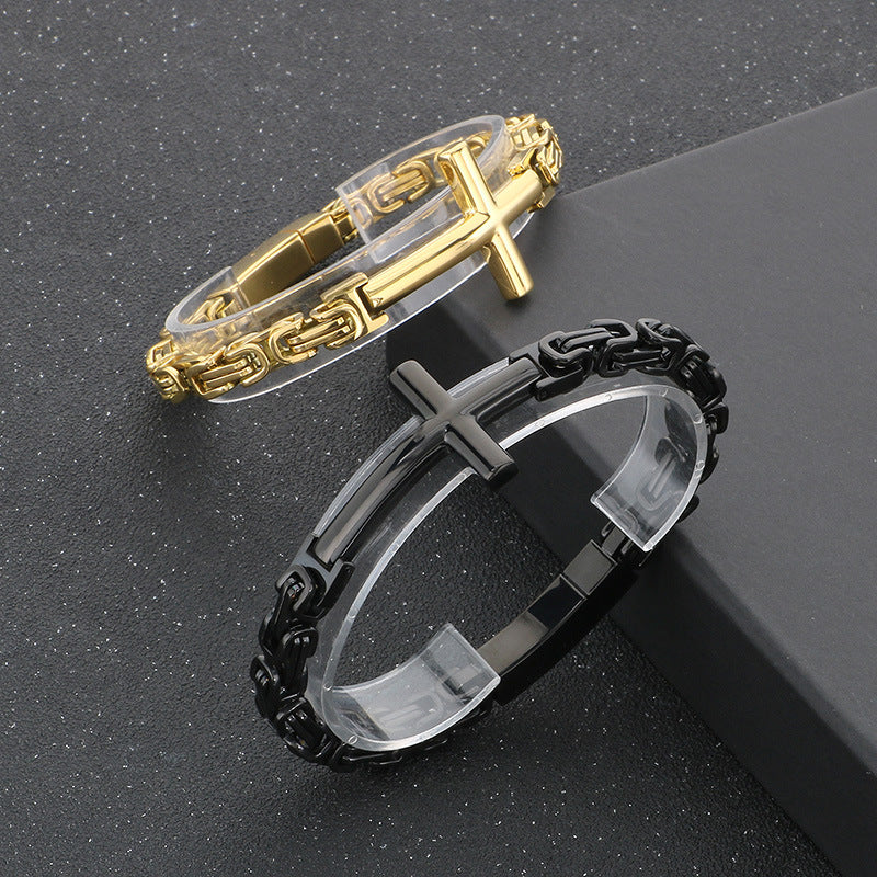 Planderful Men Cross Bracelet Retro Byzantine Titanium