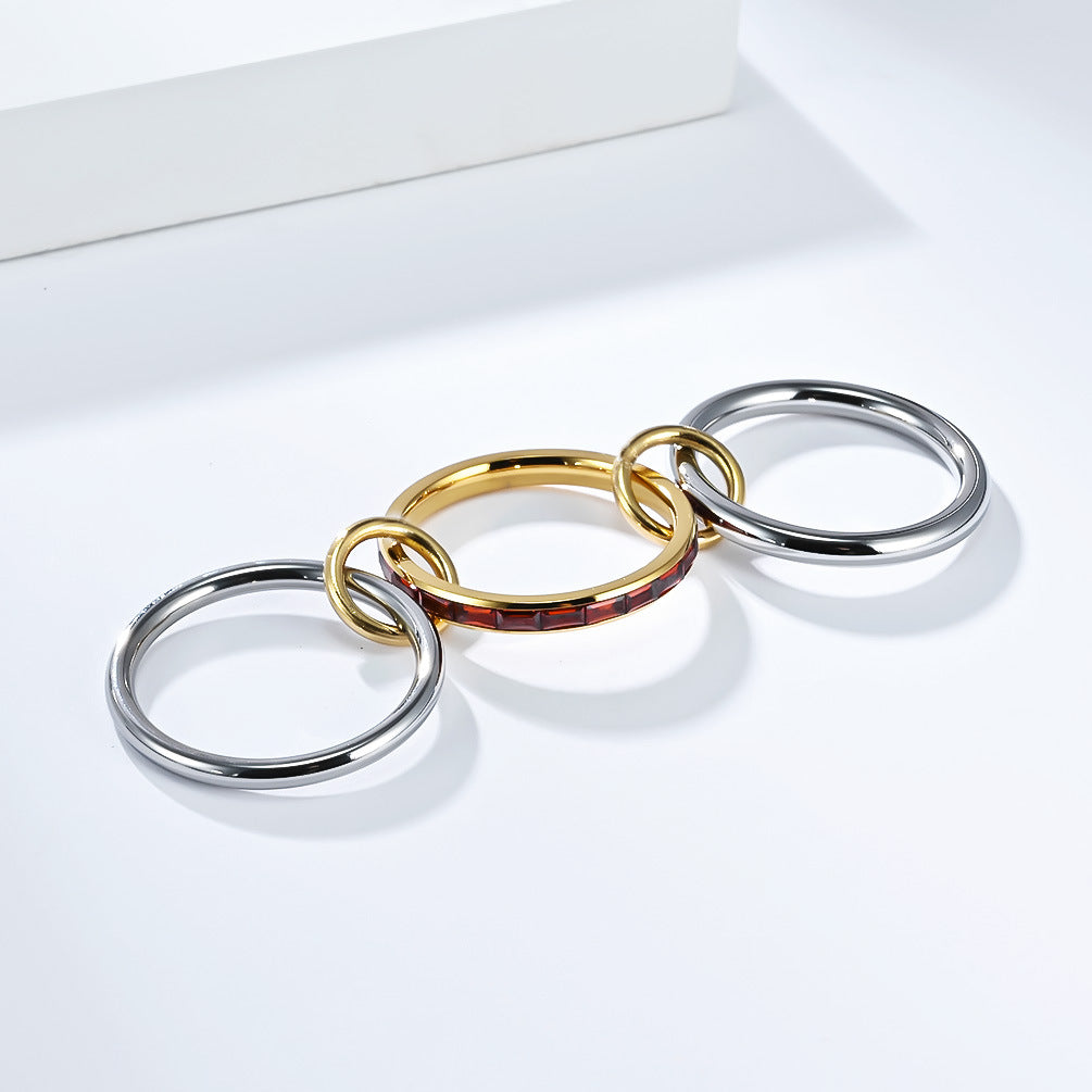 Zircon Stacking Ring Three Layer Design By Planderful Shop For Women Titanium Steel Plated 18K Gold Elegant Luxurious