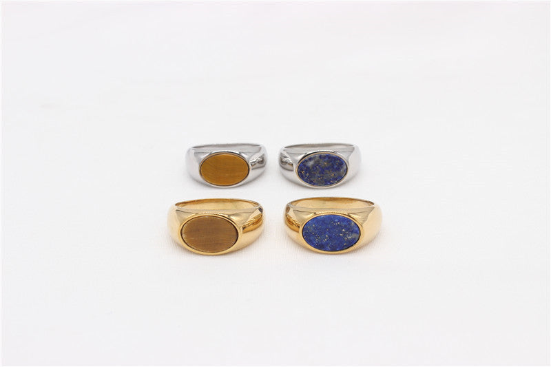 Planderful Titanium Steel Ring Unisex Oval Stone Elegant Everyday Genie Collection For Men And Women