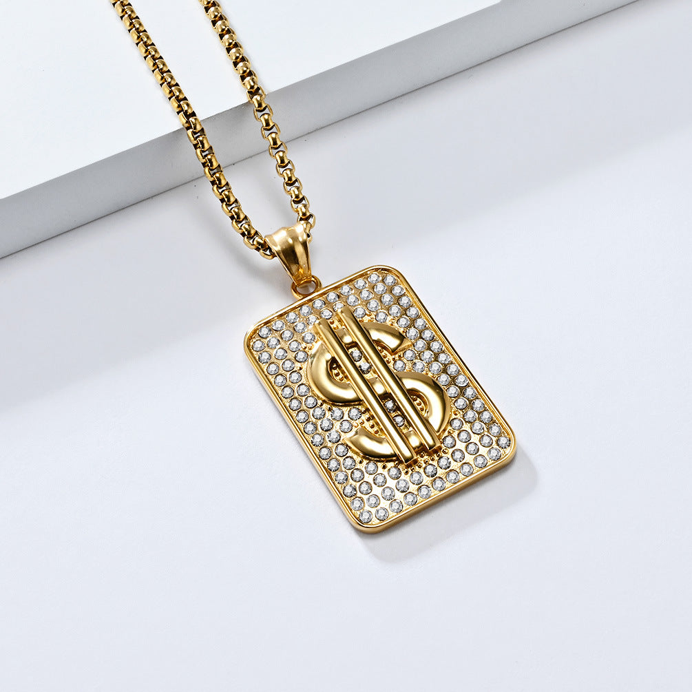 European and American Hip Hop Titanium Steel Gold Pendant Necklace