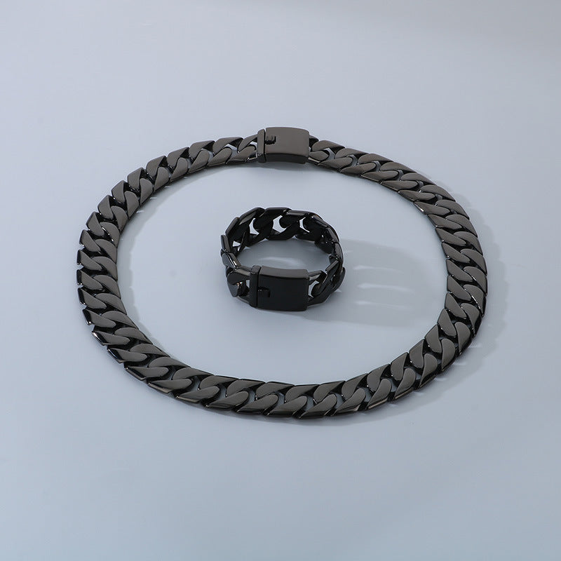 Mens Titanium Steel Cuban Chain Necklace European Style