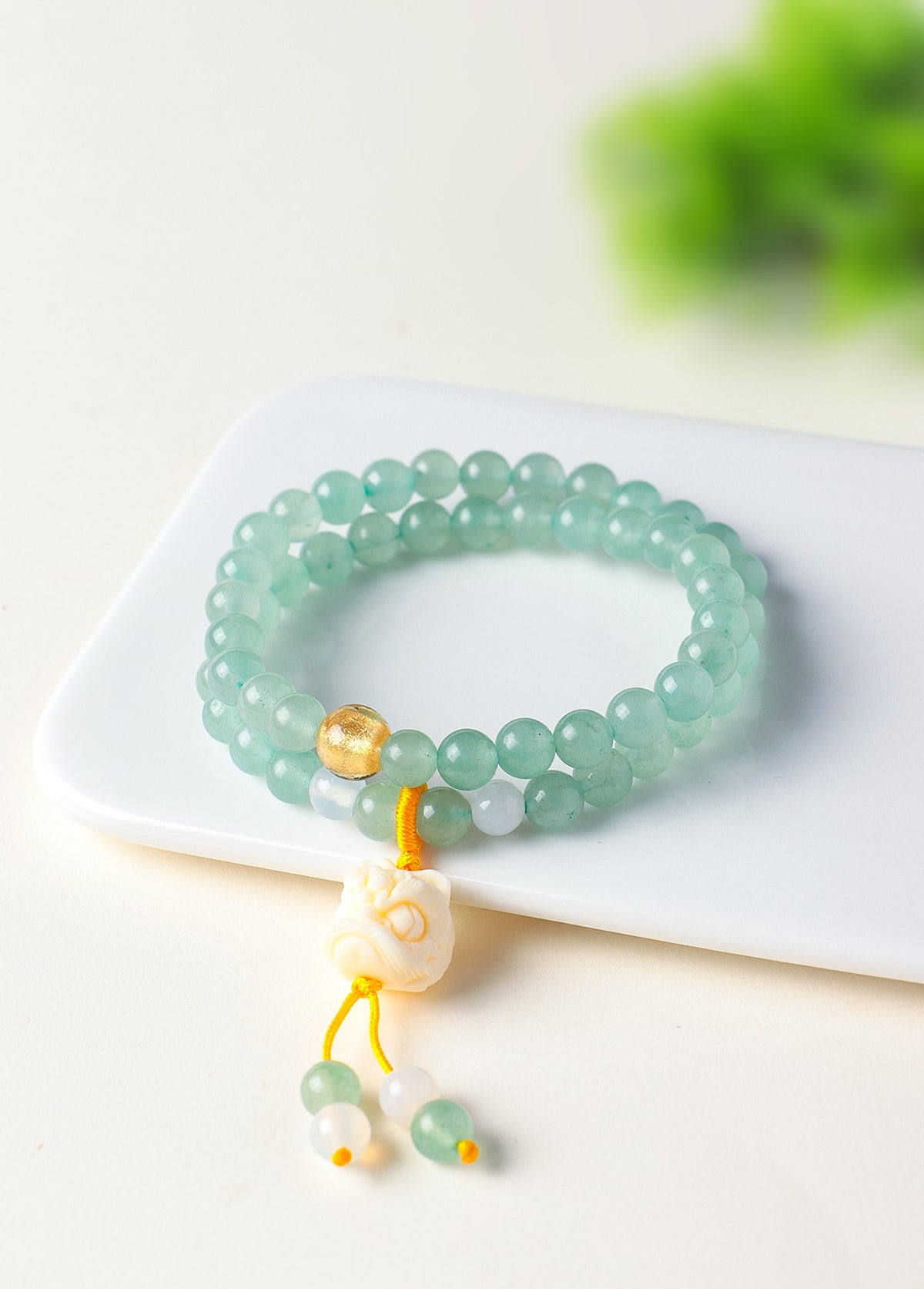 6 mm Aventurine Double-Wrap Lion Bracelet