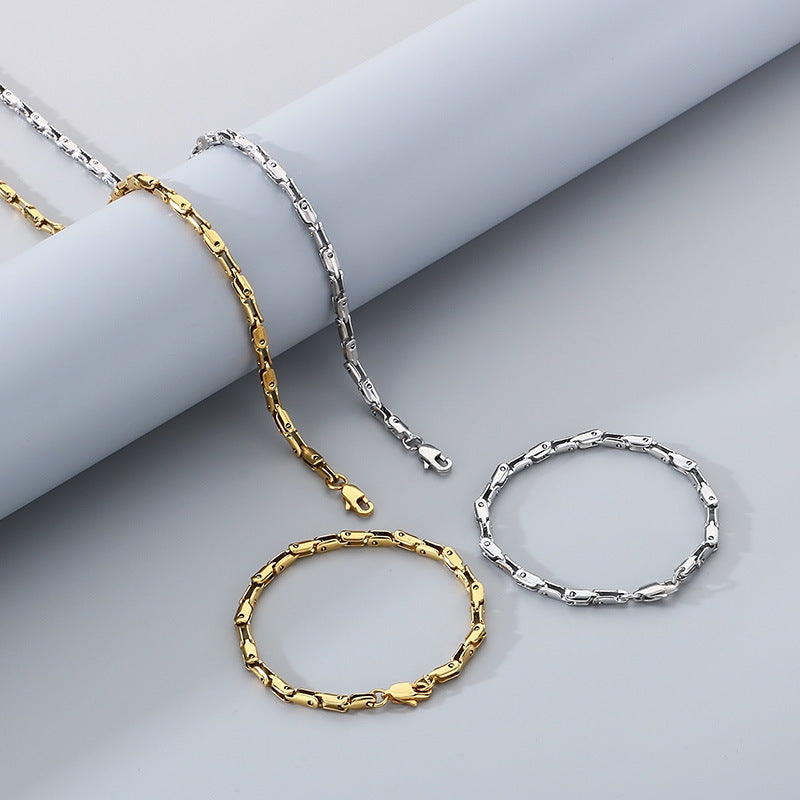 Simple Versatile Japanese Buckle Titanium Men Bracelet Set