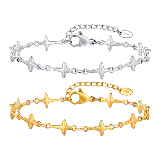Gold Bracelet Women's Stainless Steel Tetragonal Style Stacked