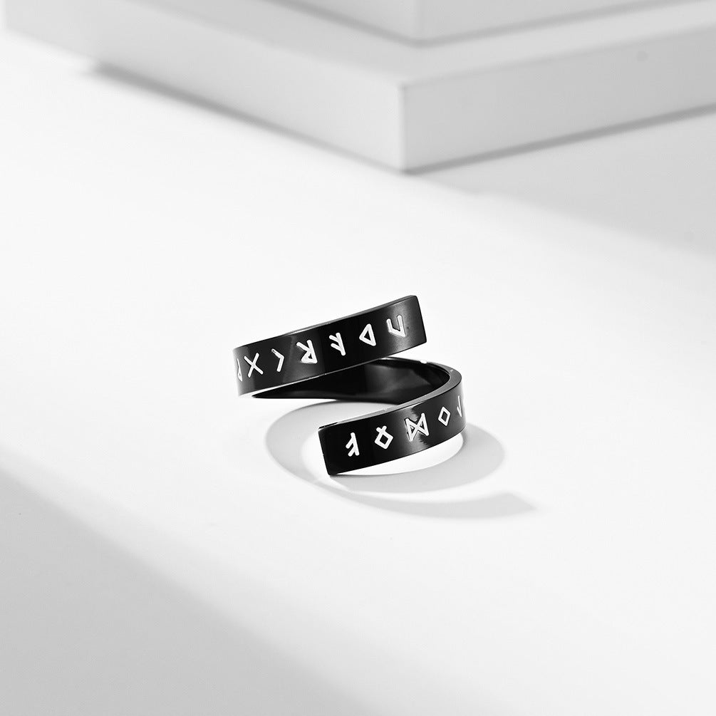 Planderful Viking Symbol Stainless Steel Ring For Men Vintage Style Adjustable Jewelry