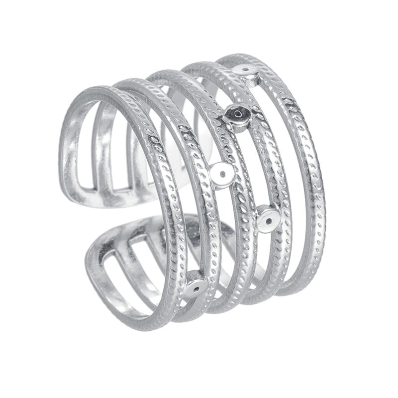 Geometric Stainless Steel Ring Planderful Adjustable Open Design For Women Unisex Durable Fade Resistant