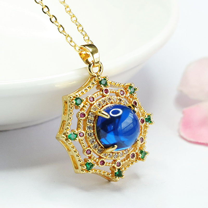 Lab-Grown Blue Spinel Dreamcatcher Pendant — No Chain