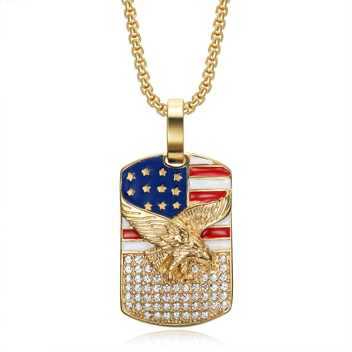 Planderful Hip Hop Necklace Unisex Titanium Steel Gold Plated Eagle Flag Pendant Bold Statement Jewelry