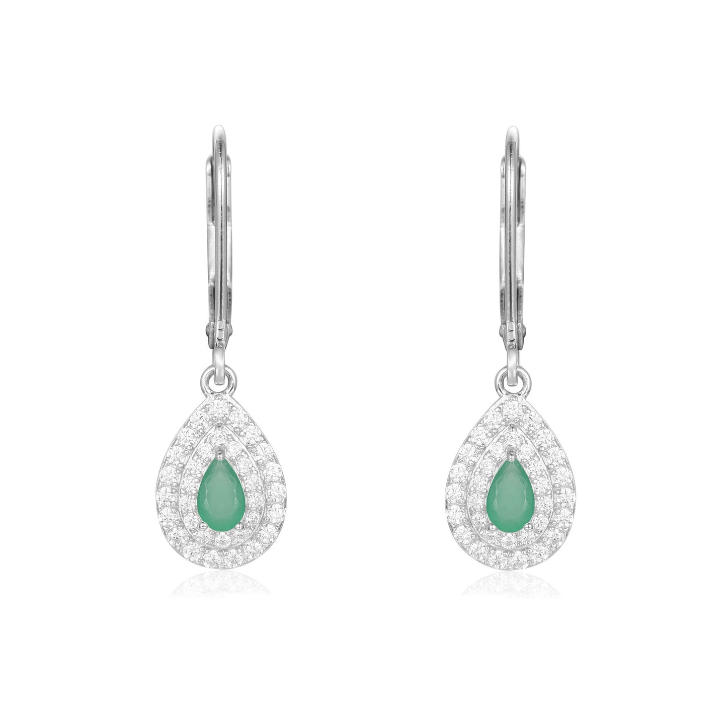 Luxury Double Soleste Halo Pear Shape Natural Gemstone Silver Drop Earrings