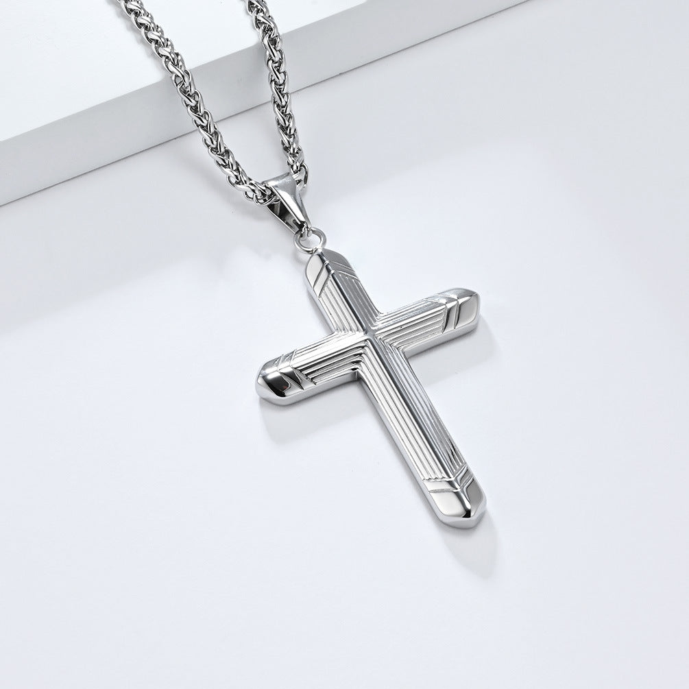 Cross-Border Hot-Selling Simple Genderless Titanium Steel Cross Necklace Pendant for Men