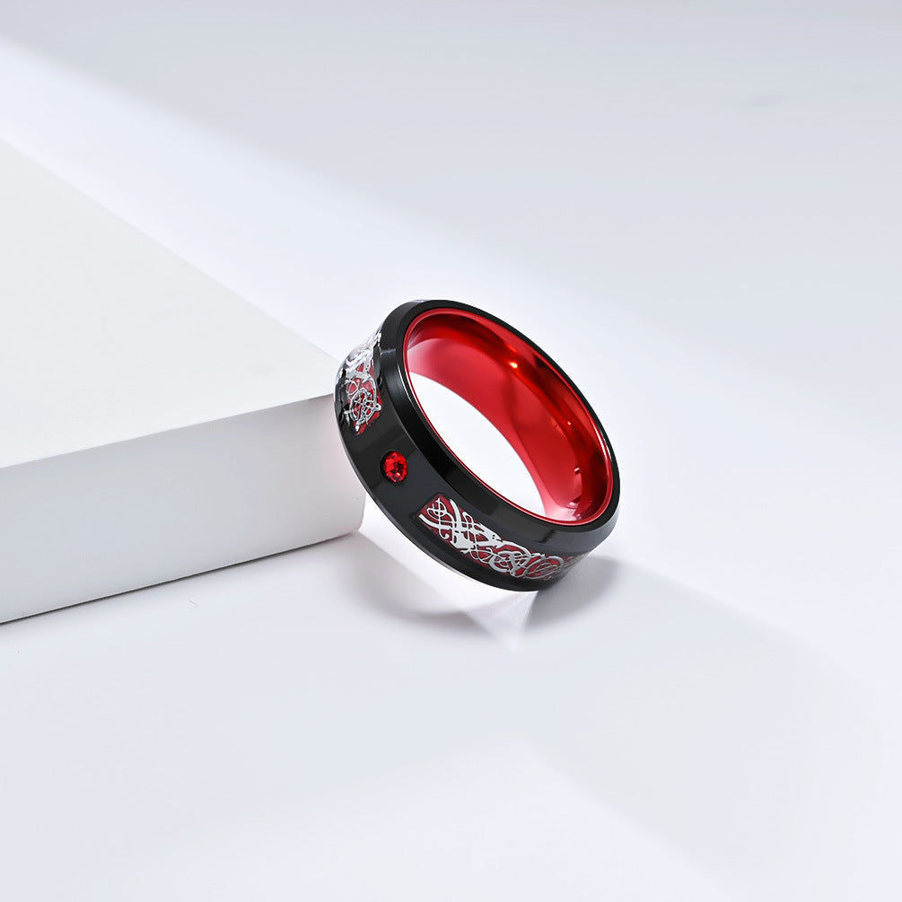 Planderful Titanium Dragon Ring For Men Nibelongen Pattern Two Color Inlaid Personalized Domineering Style Size 7 To 12