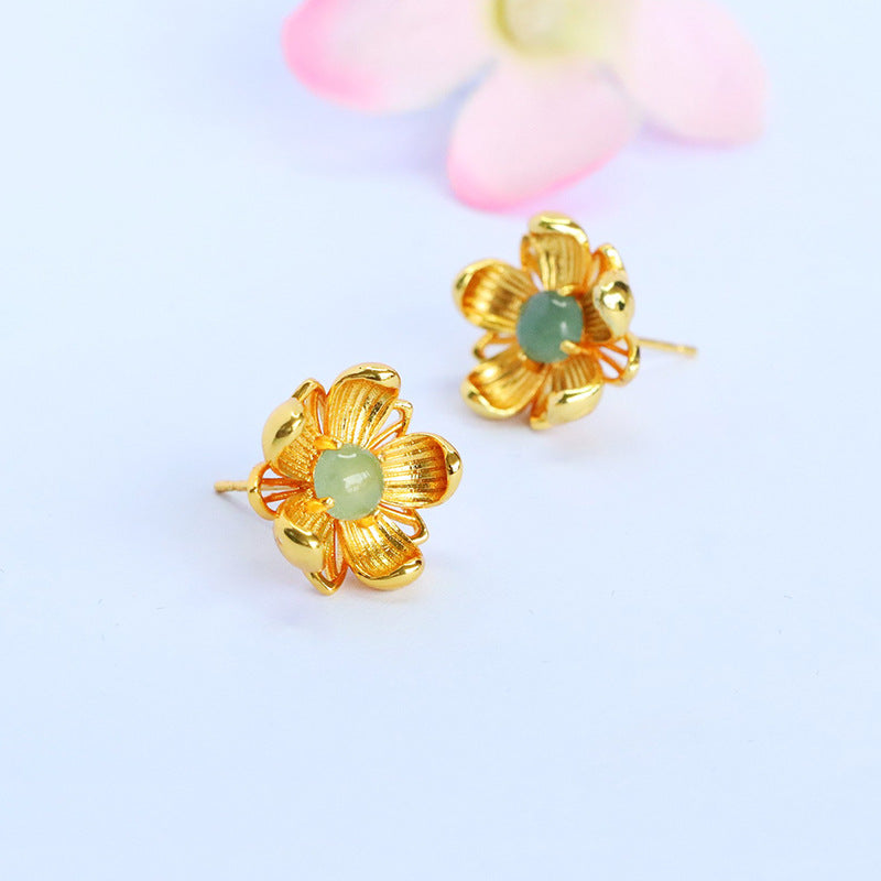 Blue-Water Jadeite Daisy Stud Earrings