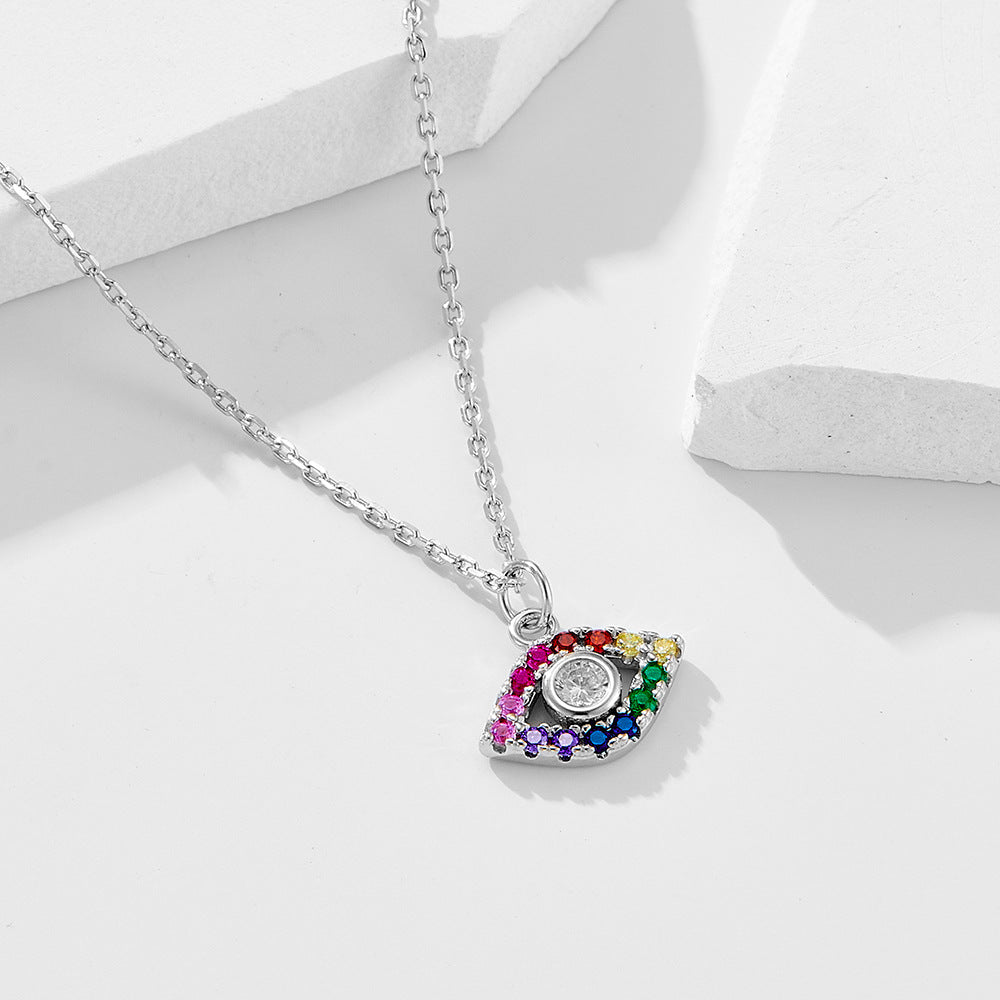 S925 Sterling Silver Classic Wind Color Zircon Eye Necklace Hot-Selling Devil'S Pendant