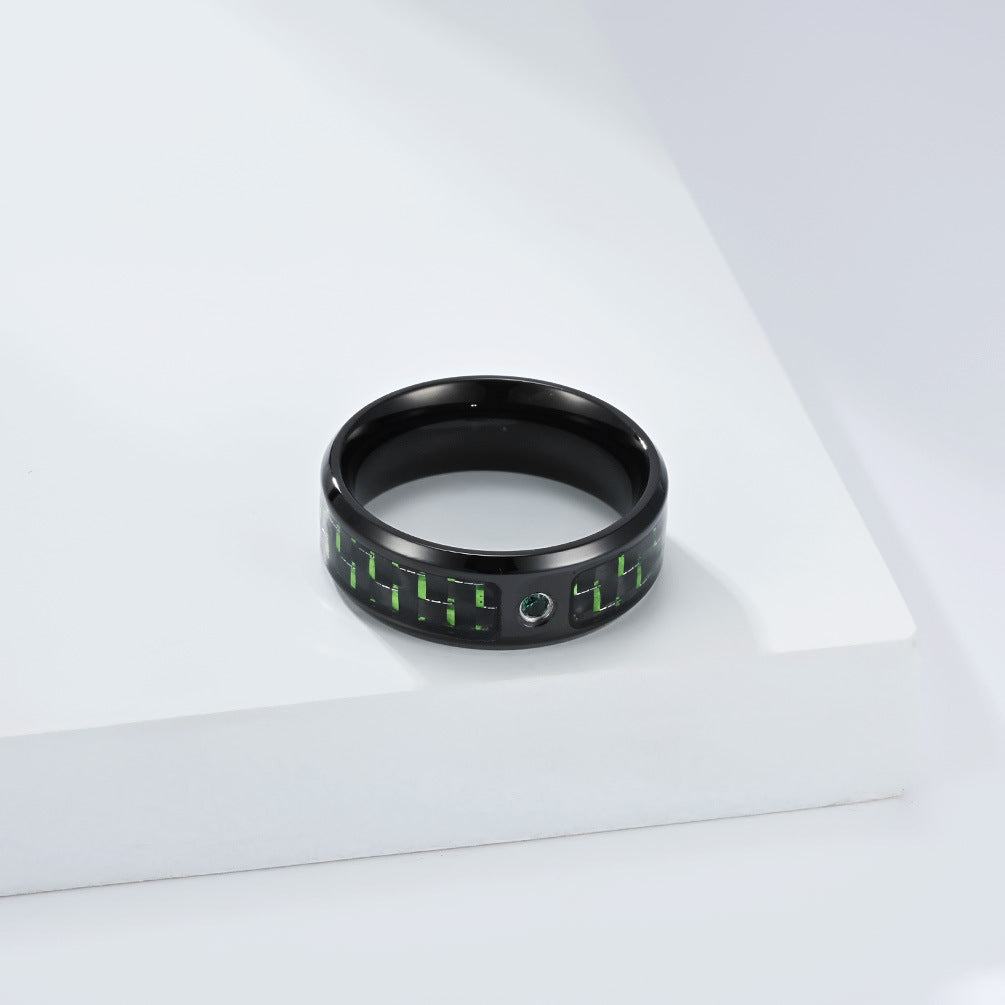 Stainless Steel Zircon Carbon Fiber Ring Men's