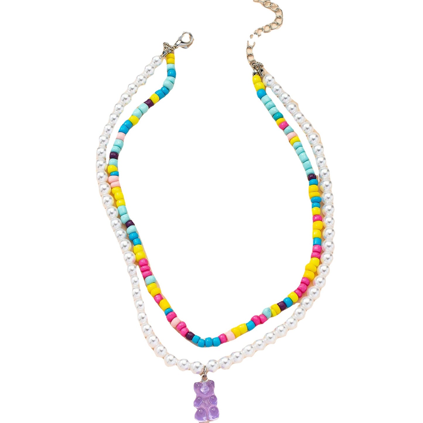 Double Beaded Bear Necklace for Fashionable Women from Europe and America