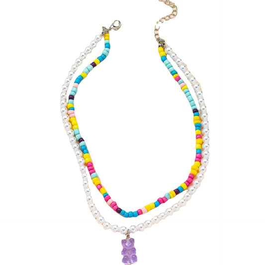 Double Beaded Bear Necklace for Fashionable Women from Europe and America