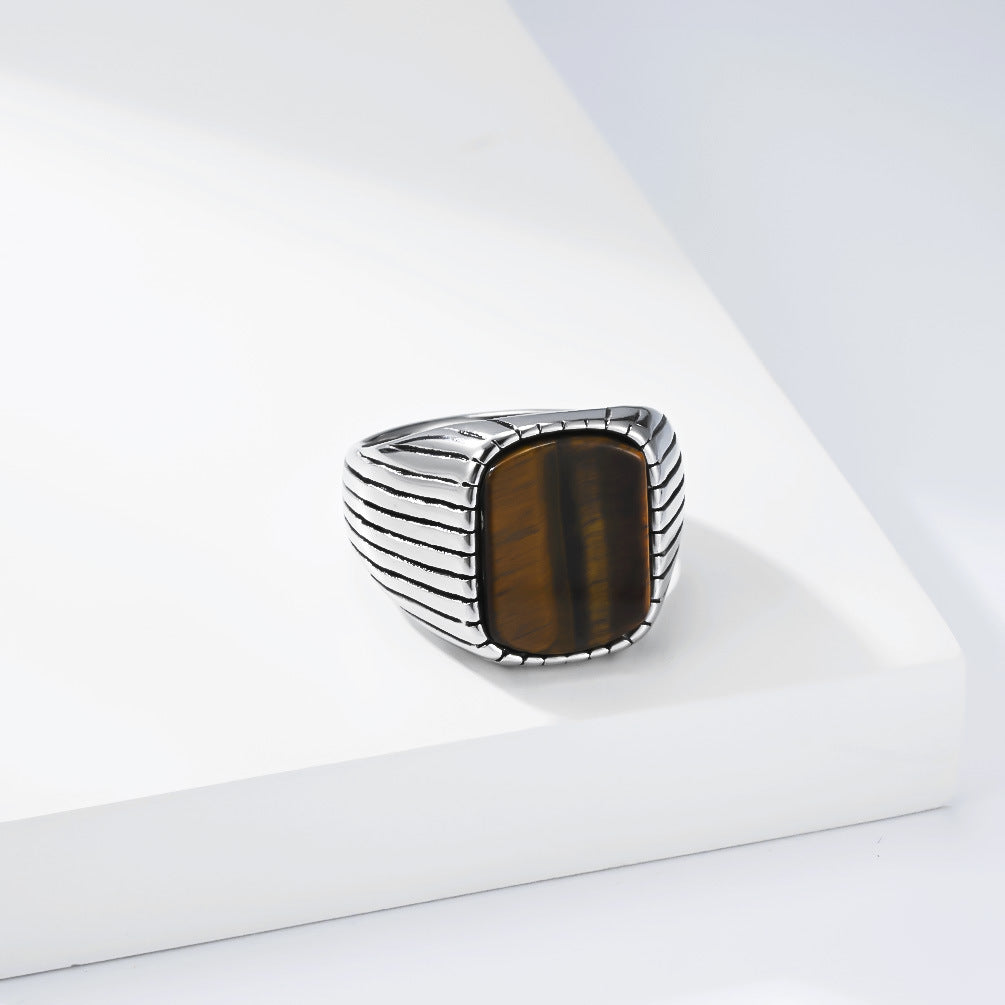 Vintage Inlaid Stainless Steel Men's Ring