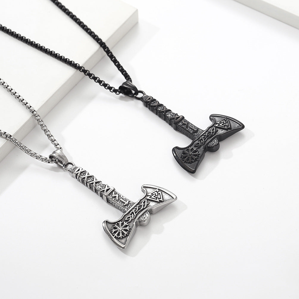 Retro Nordic Viking Axe Titanium Steel Pendant Necklace