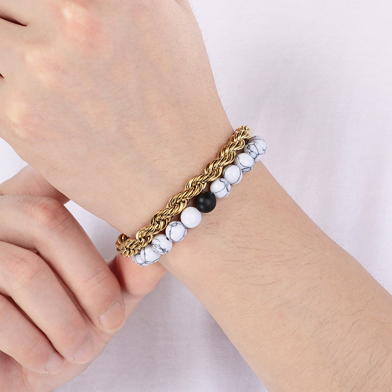 Planderful Mens Turquoise Agate Stainless Steel Bracelet