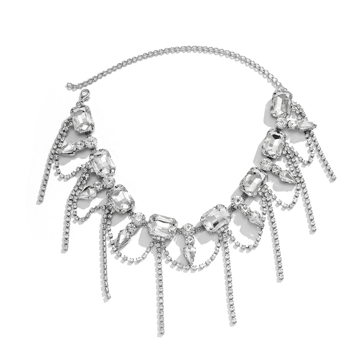 Exquisite Full Rhinestone Tassel Necklace with Light Luxury Design and Niche Joker Flair.