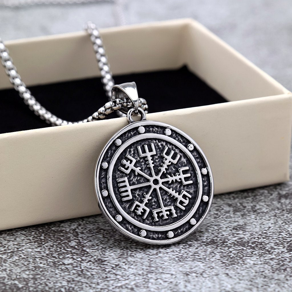 Vintage Viking Compass Stainless Steel Men's Pendant Necklace