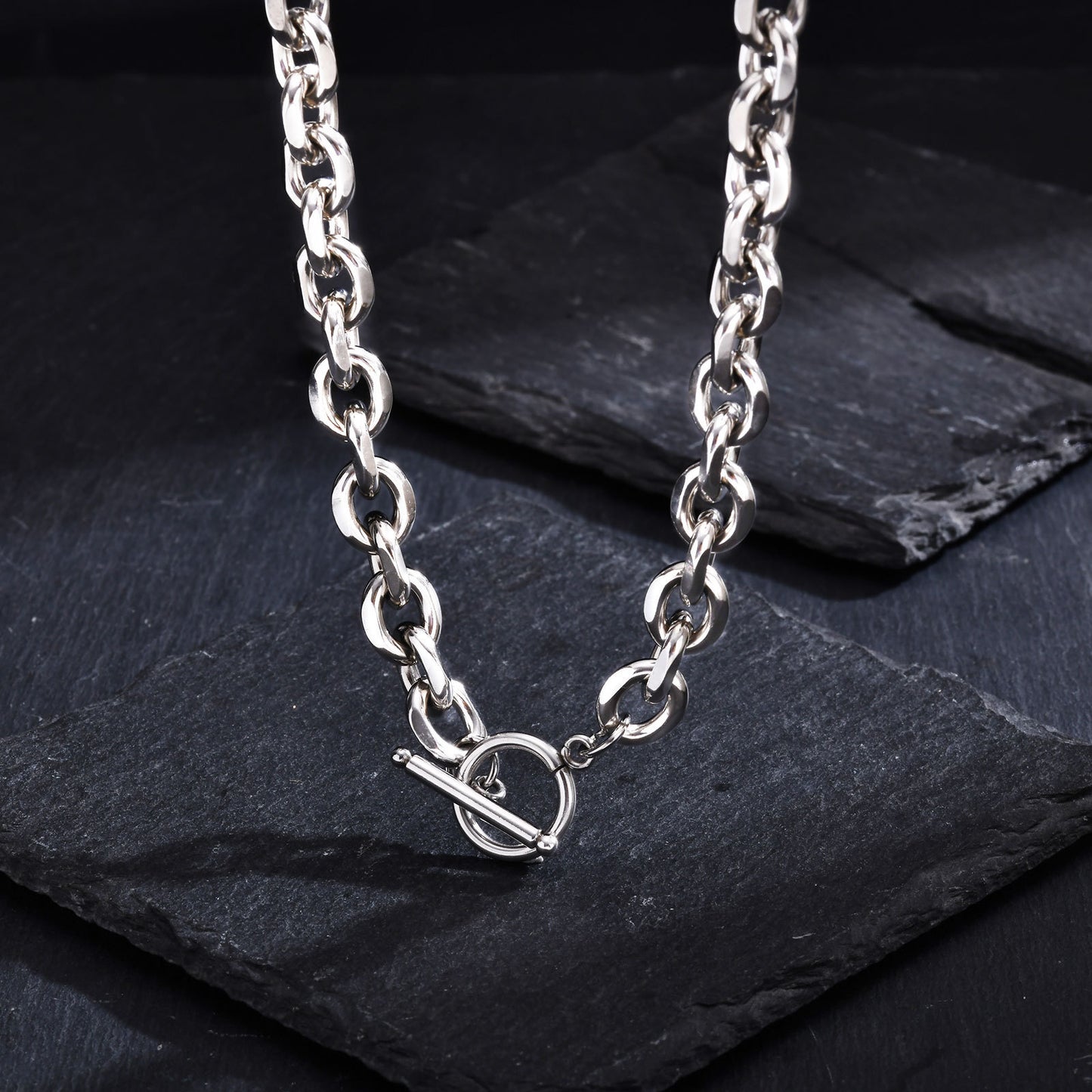 European And American Hip Hop Stainless Steel Men's OT Buckle Coarse Necklace