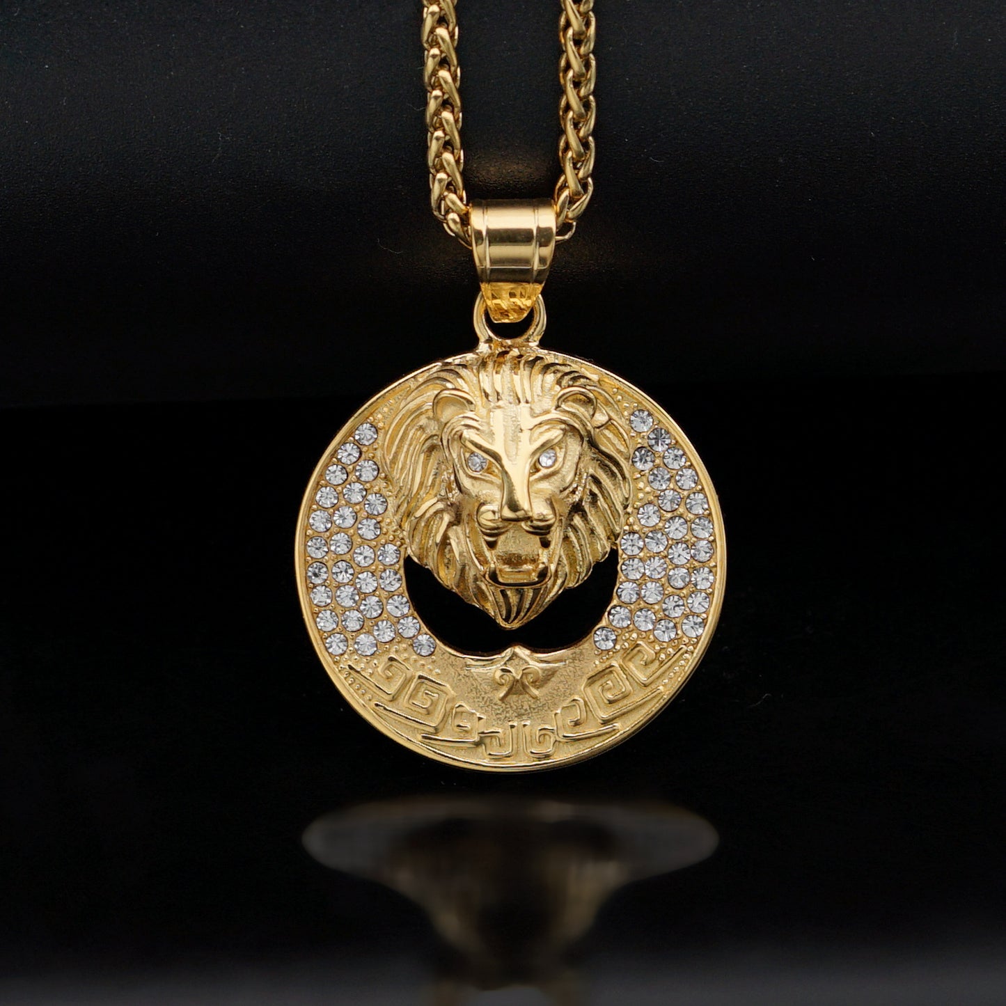 Planderful Hip Hop Necklace Unisex Gold Plated Stainless Steel Lion Head Pendant Color Retention Statement Jewelry
