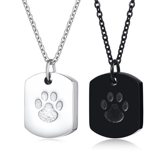 Stainless Steel Dog Paw Urn Openable Pendant Black Necklace