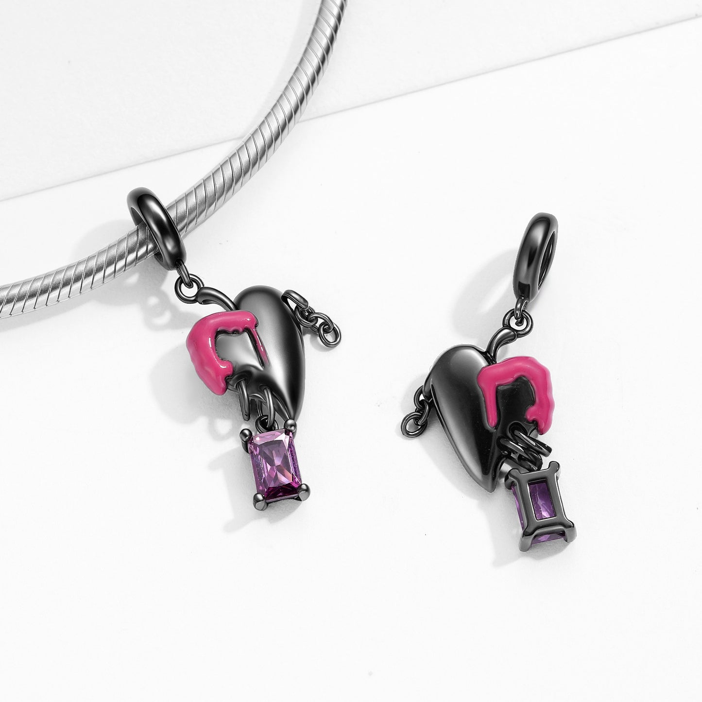 Planderful Jewelry Sterling Silver Zircon Pendant Heart Necklace Molten Drop Black Electroplated