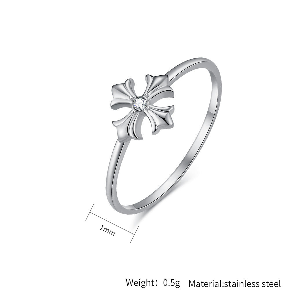 Planderful Everyday Genie Cross Flower Stainless Steel Ring For Women Lightweight Luxury Fashion Jewelry