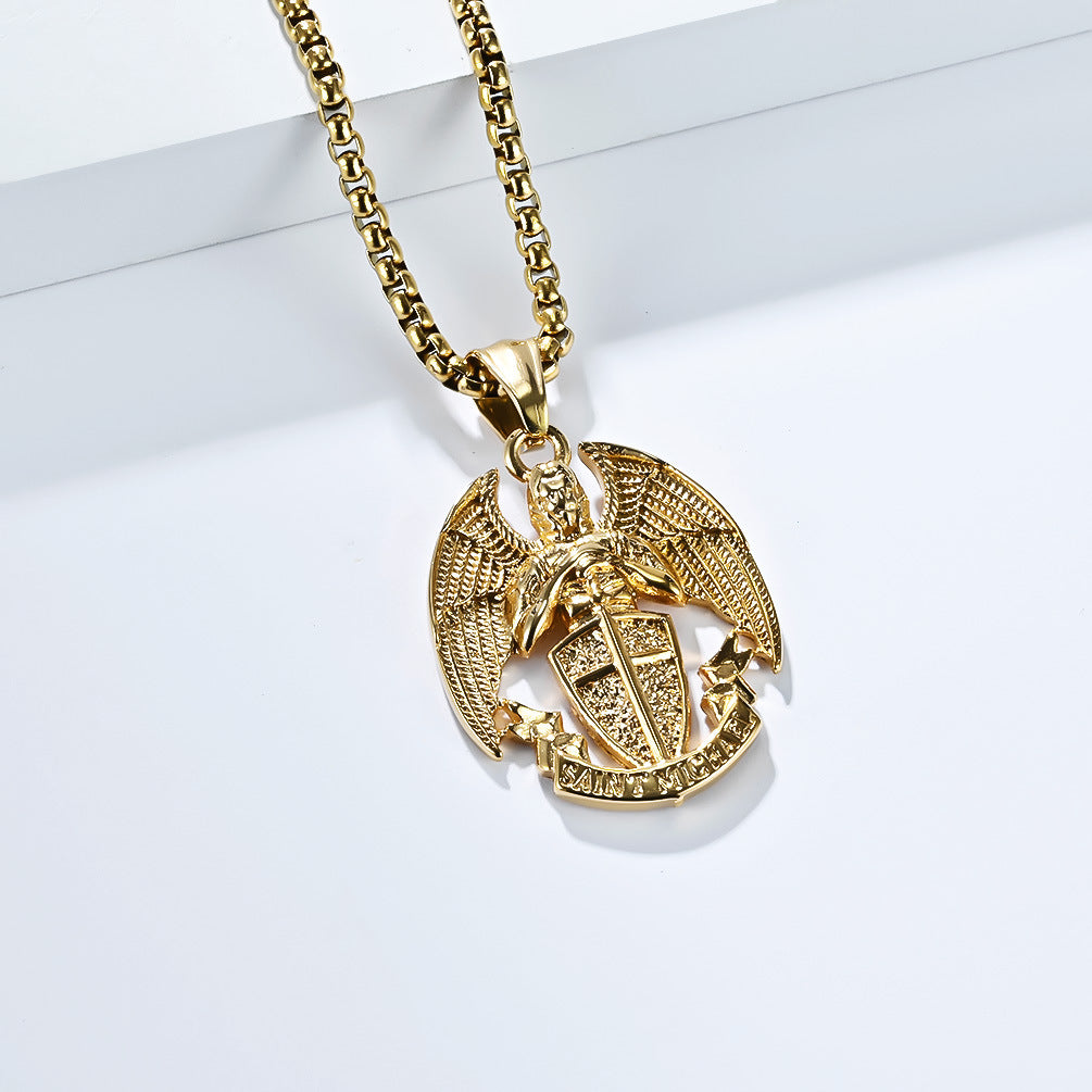 St Michael Necklace For Men By Planderful Protective Pendant, Versatile Punk Hip Hop Style