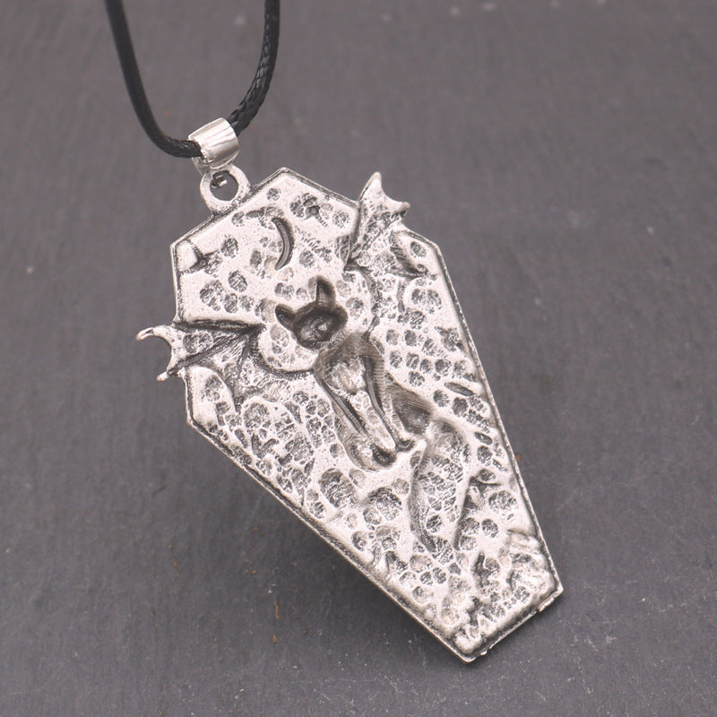 Planderful Retro Shield Black Cat Pendant Necklace Unisex