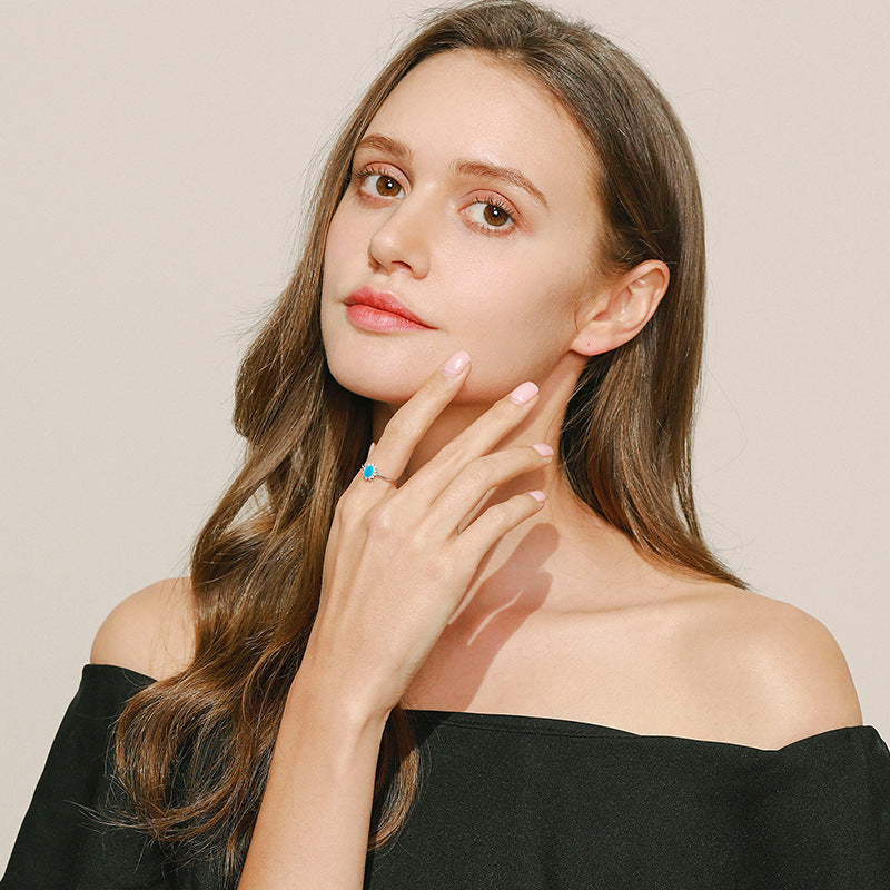 Sterling Silver Oval Turquoise Ring - Exquisite European and American Style