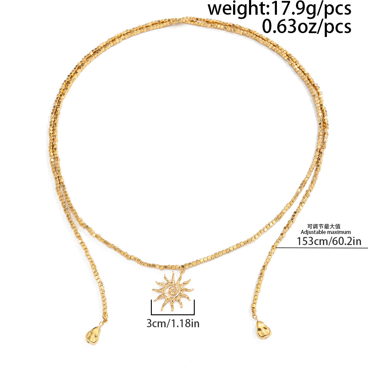 Long Wound Flower Pendant Beaded Necklace Square Beads Sun Y-Shaped