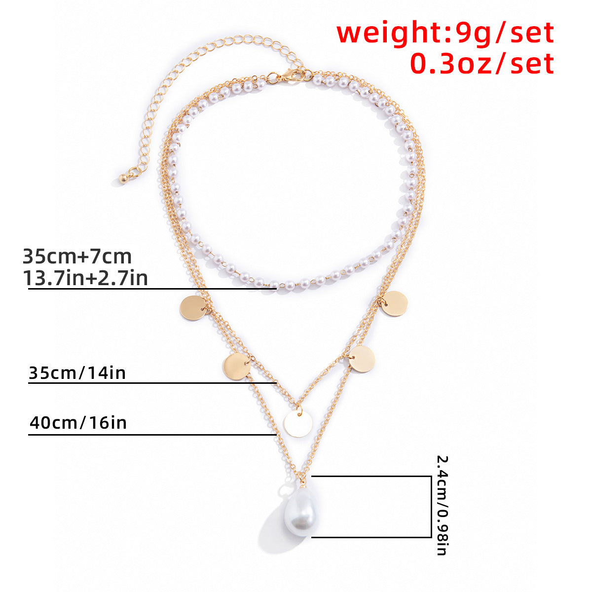 Planderful Vienna Verve Imitation Pearl Necklace Multi Layer Geometric Fringe Water Drop Pendant Elegant Women Jewelry