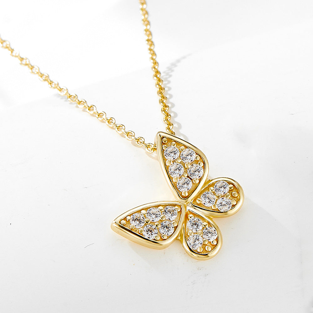 S925 Sterling Silver Full Zircon Butterfly Necklace Design