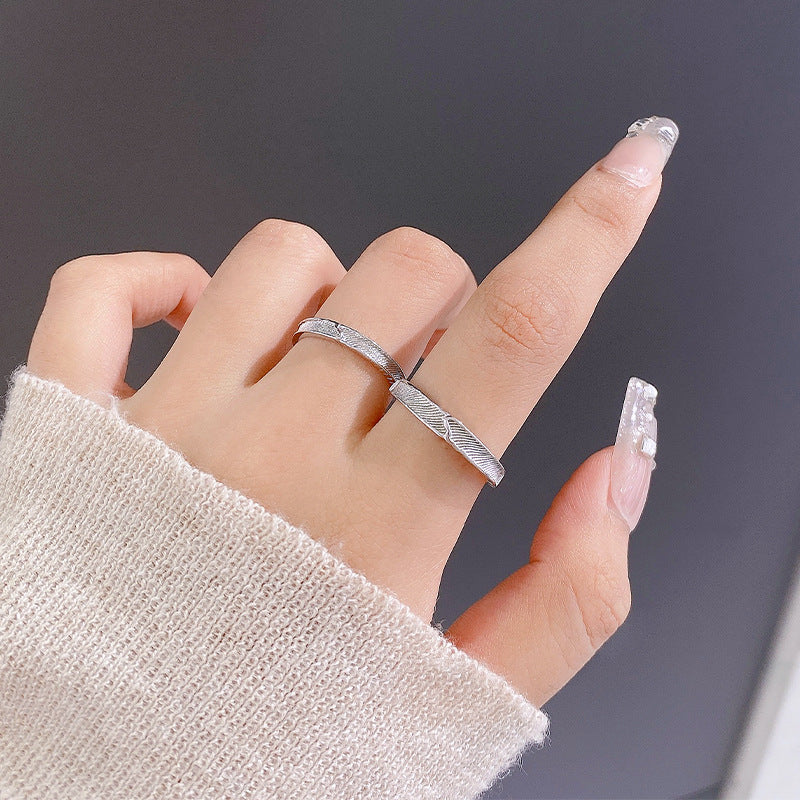 Diagonal Stripe Opening Sterling Silver Couple Rings